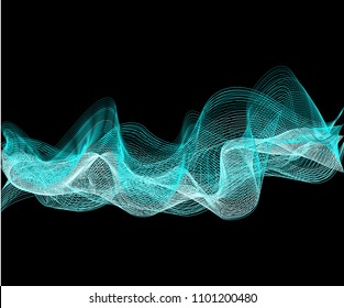 Black background with abstract curved colored lines for your amazing design. 3D wave. Element for presentation.