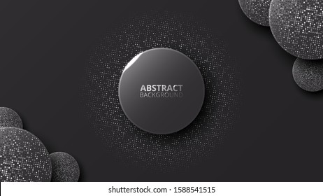 Black background. Abstract dark luxury background vector eps 10 with wave shiny glitters and random color halftone effect. Elegant, modern, minimal, trendy for banner, ads, wallpaper, cover.