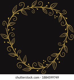 Fondo negro con rama foliada abstracta; para tarjetas de felicitación, invitaciones, carteles, banners; ilustración vectorial. 