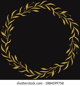 Black background with abstract foliate branch; for greeting cards, invitations, posters, banners; vector illustration. 