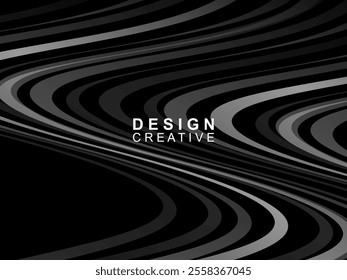 Black background with abstract futuristic gradient pattern with waves design. Realistic 3d wallpaper with modern flowing lines. Perfect background for posters, websites, brochures, banners, apps, etc.