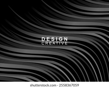 Black background with abstract futuristic gradient pattern with waves design. Realistic 3d wallpaper with modern flowing lines. Perfect background for posters, websites, brochures, banners, apps, etc.