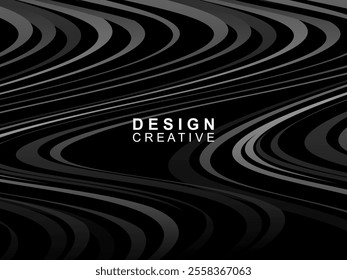 Black background with abstract futuristic gradient pattern with waves design. Realistic 3d wallpaper with modern flowing lines. Perfect background for posters, websites, brochures, banners, apps, etc.