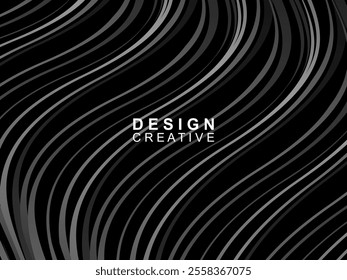 Black background with abstract futuristic gradient pattern with waves design. Realistic 3d wallpaper with modern flowing lines. Perfect background for posters, websites, brochures, banners, apps, etc.