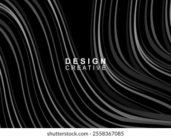 Black background with abstract futuristic gradient pattern with waves design. Realistic 3d wallpaper with modern flowing lines. Perfect background for posters, websites, brochures, banners, apps, etc.