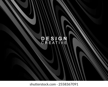 Black background with abstract futuristic gradient pattern with waves design. Realistic 3d wallpaper with modern flowing lines. Perfect background for posters, websites, brochures, banners, apps, etc.