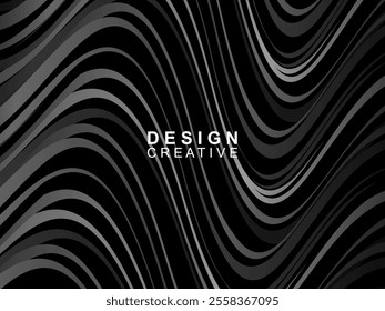 Black background with abstract futuristic gradient pattern with waves design. Realistic 3d wallpaper with modern flowing lines. Perfect background for posters, websites, brochures, banners, apps, etc.