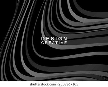 Black background with abstract futuristic gradient pattern with waves design. Realistic 3d wallpaper with modern flowing lines. Perfect background for posters, websites, brochures, banners, apps, etc.