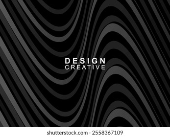 Black background with abstract futuristic gradient pattern with waves design. Realistic 3d wallpaper with modern flowing lines. Perfect background for posters, websites, brochures, banners, apps, etc.
