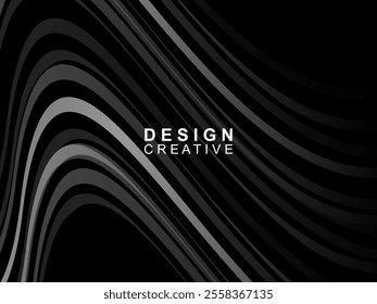 Black background with abstract futuristic gradient pattern with waves design. Realistic 3d wallpaper with modern flowing lines. Perfect background for posters, websites, brochures, banners, apps, etc.