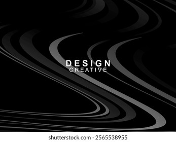 Black background with abstract futuristic gradient pattern with waves design. Realistic 3d wallpaper with modern flowing lines. Perfect background for posters, websites, brochures, banners, apps, etc.