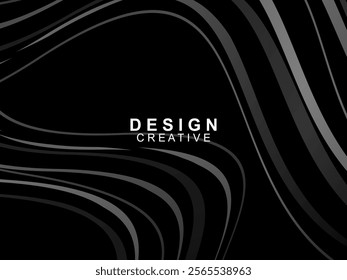Black background with abstract futuristic gradient pattern with waves design. Realistic 3d wallpaper with modern flowing lines. Perfect background for posters, websites, brochures, banners, apps, etc.