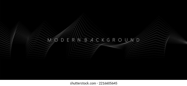 Black background abstract geometric and wavy lines design. Vector illustration