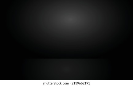 black background abstract with gradient in studio and wall texture vector, empty room studio used for product presentation, black wallpaper with shine use for product shooting