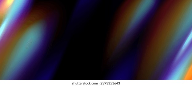 Black background with abstract iridescent gradient. Vector realistic illustration of damaged dusty photo film texture, blurred surface, light leak bokeh effect, vintage footage, retro flare glow