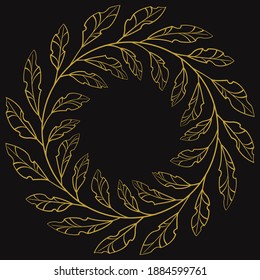 Black background with abstract leaves; for greeting cards, invitations, posters, banners; vector illustration. 
