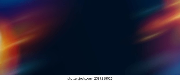 Black background with abstract light flare effects. Vector realistic illustration of orange gradient spots on dark surface, exposed photo film texture, sunlight leak bokeh effect, vintage footage