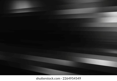 Black background. Abstract light black gradient. Shiny  stripes texture background. Dark geometric texture wall with light reflections. Black wallpaper. 3D Vector illustration.