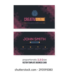 Black Background, Abstract Low Poly Style Hexagon Elements Business Card Design Template