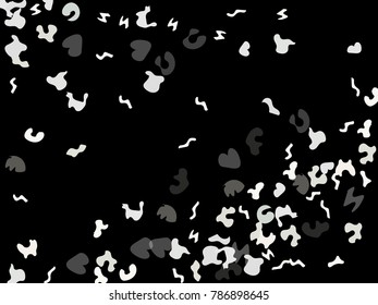 Black background. Abstract print pattern. Vector illustration for celebration, party, holiday, invitation and Your project. Chaotic Decor. Modern Creative Style.