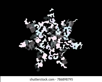 Black background. Abstract print pattern. Vector illustration for celebration, party, holiday, invitation and Your project. Chaotic Decor. Modern Creative Style.