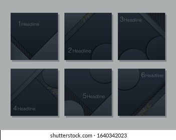 Black background. Abstract realistic papercut decoration textured with  Glitter, Vector illustration. Cover layout template.