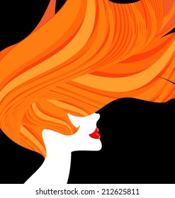 black background and abstract red-haired woman's head