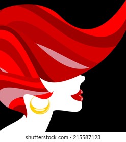 black background and abstract red-haired woman's head