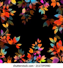 Fondo Negro para publicidad, felicitaciones, postales de hojas coloridas. Cartel de la venta del otoño. Coloca tu texto. Ilustración del vector