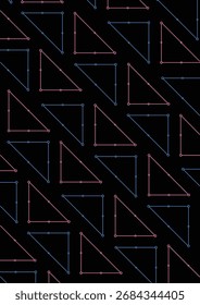 Schwarzer Hintergrund mit abwechselnd rosafarbenen und blauen Dreiecken, die ein geometrisches Muster bilden