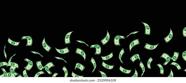 black background American dollar notes falling