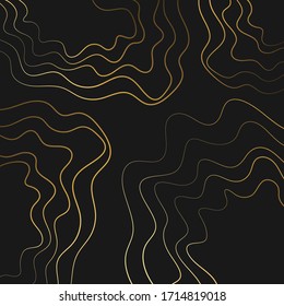 Black background in art deco style with golden color waves and shadows. Invitation wallpaper sample design. Vintage geometric pattern