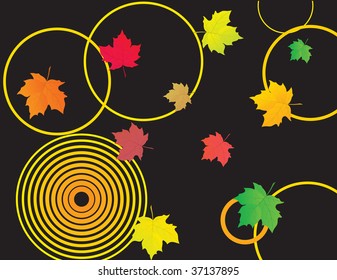 Black background with autumn leaves. Vector illustration