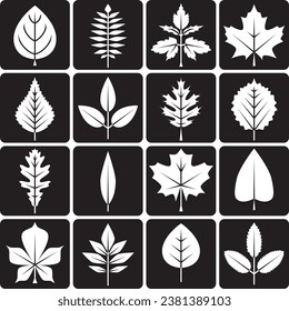 schwarzer Hintergrund Herbst-Sommer-Baum Blätter Symbole Set