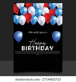 Un fondo negro con globos y un mensaje de feliz cumpleaños para usted