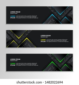 Black Background Banner with Glowing neon template, modern design vector, for corporate business company advertising, footer, header