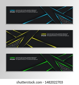 Black Background Banner with Glowing neon template, modern design vector, for corporate business company advertising, footer, header