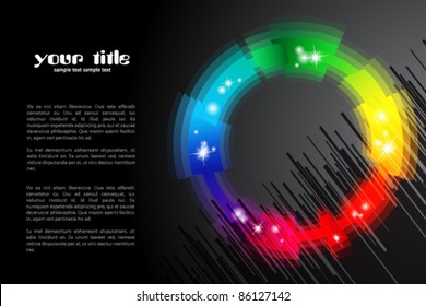 black background / banner with rainbow colored shape / logo