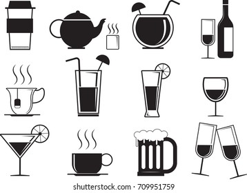 black background beverage icons.