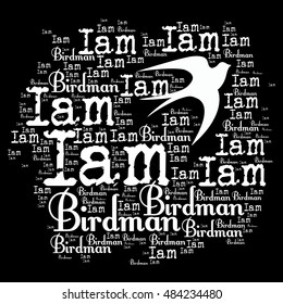 black background with I am bird words together and bird flying shape illustration