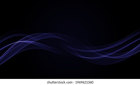 Black background with blue abstract transparent waves.Abstract flow of blue waves.