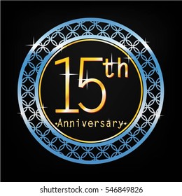 black background and blue circle 15th anniversary for business and various event
