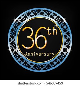 black background and blue circle 36th anniversary for business and various event