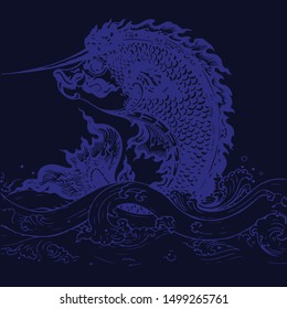With a black background and a blue fish tattoo
