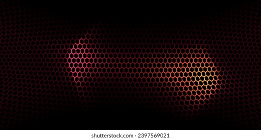 Schwarzer Hintergrund mit blauem Neon-Hexagon-Raster. hellblühender Hintergrund.