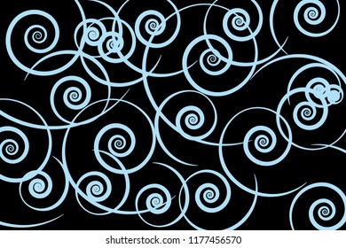 Black background of blue spirals.