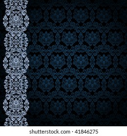 Black background with bluer flowers and leaves