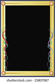 black background with a bolden border and curved colored lines in the bottom