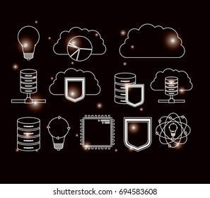 black background with brightness of silhouette future tech elements vector illustration