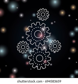 black background with brightness of silhouette set gears machinery vector illustration